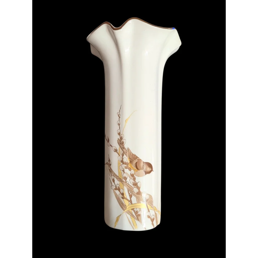 vintage otagiri japan vase Bird On Willow Gold Details 7.5